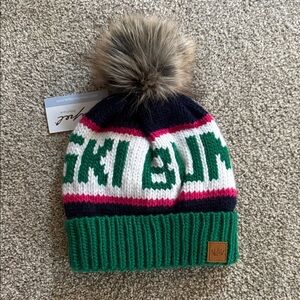 NWT Ski Bum Pom Pom Beanie - Green, Pink, and Navy